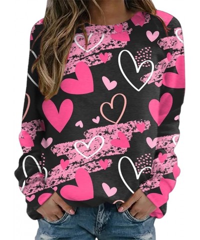 Womens Valentine Day Print Sweatshirt Round Neck Fit Pullover Tops Casual Active Hoodie Long Sleeve Heart Blouse A20-black $3...