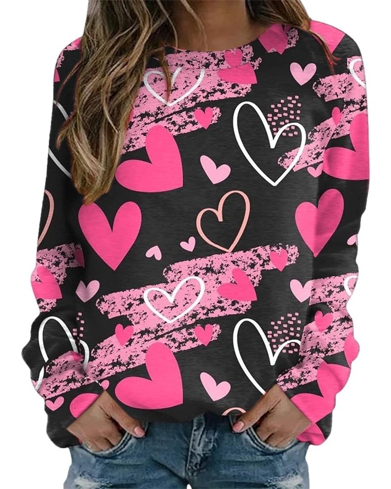 Womens Valentine Day Print Sweatshirt Round Neck Fit Pullover Tops Casual Active Hoodie Long Sleeve Heart Blouse A20-black $3...