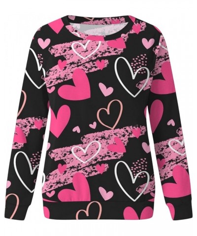 Womens Valentine Day Print Sweatshirt Round Neck Fit Pullover Tops Casual Active Hoodie Long Sleeve Heart Blouse A20-black $3...