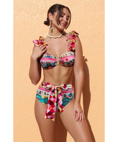 Women High Waisted Swimsuit Flounce Straps Bikini Bathing Suit Print 1 $23.77 Swimsuits