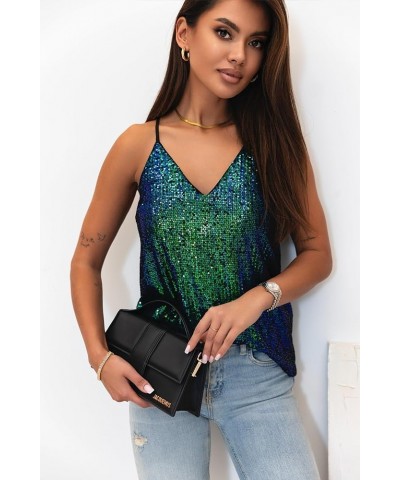 Womens Tank Tops Casual Fashion V Neck Strappy Sequin Sparkle Shimmer Camisole Sleeveless Tanks Tops Color Block 029 $15.17 T...