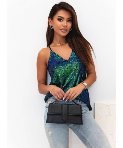 Womens Tank Tops Casual Fashion V Neck Strappy Sequin Sparkle Shimmer Camisole Sleeveless Tanks Tops Color Block 029 $15.17 T...