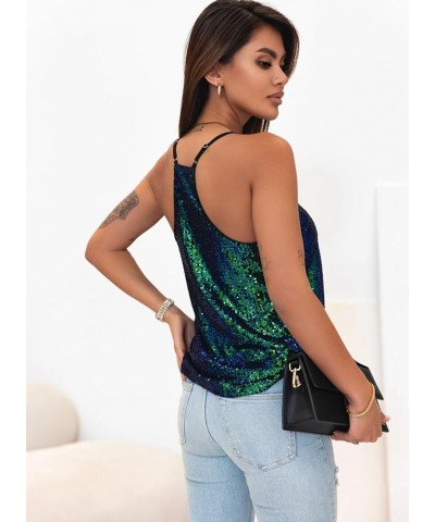 Womens Tank Tops Casual Fashion V Neck Strappy Sequin Sparkle Shimmer Camisole Sleeveless Tanks Tops Color Block 029 $15.17 T...