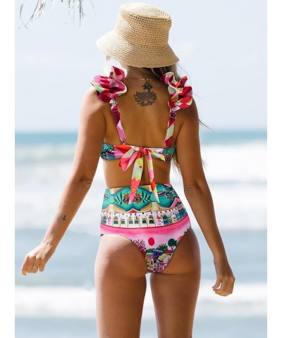 Women High Waisted Swimsuit Flounce Straps Bikini Bathing Suit Print 1 $23.77 Swimsuits