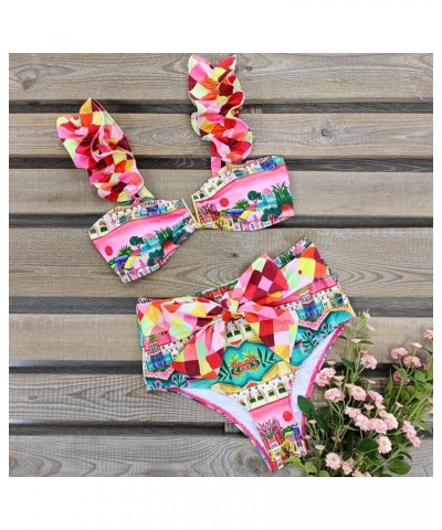 Women High Waisted Swimsuit Flounce Straps Bikini Bathing Suit Print 1 $23.77 Swimsuits