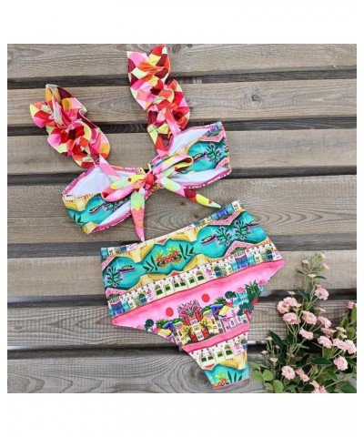 Women High Waisted Swimsuit Flounce Straps Bikini Bathing Suit Print 1 $23.77 Swimsuits