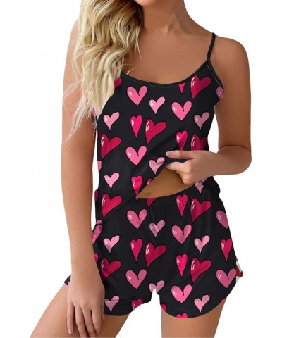 Womens Cami Pajama Set Sleeveless Love Heart Graphic Cami Pajama Top and Shorts Soft Sleepwear Valentine's Day Q26-watermelon...