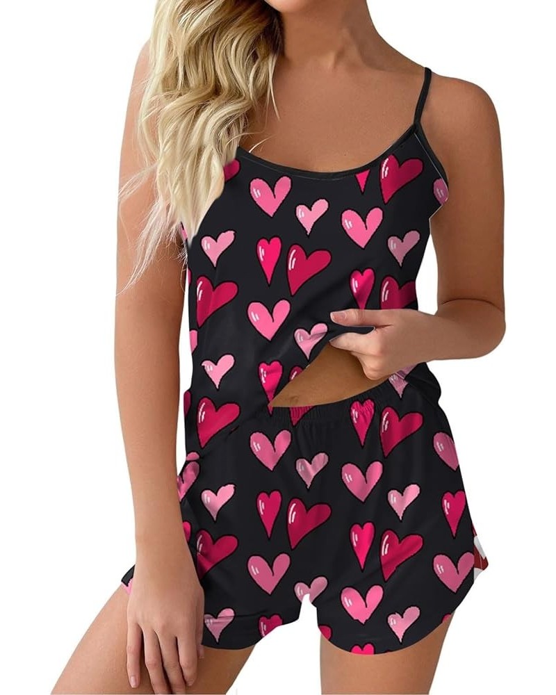 Womens Cami Pajama Set Sleeveless Love Heart Graphic Cami Pajama Top and Shorts Soft Sleepwear Valentine's Day Q26-watermelon...