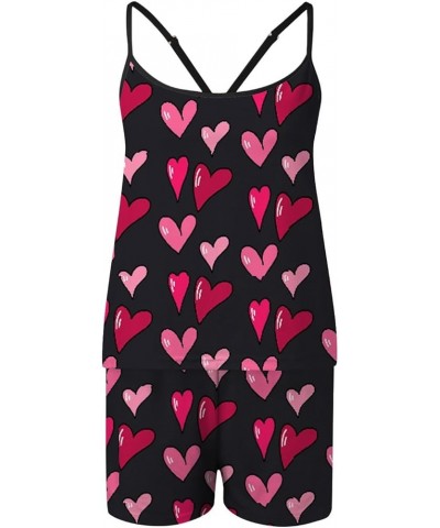 Womens Cami Pajama Set Sleeveless Love Heart Graphic Cami Pajama Top and Shorts Soft Sleepwear Valentine's Day Q26-watermelon...