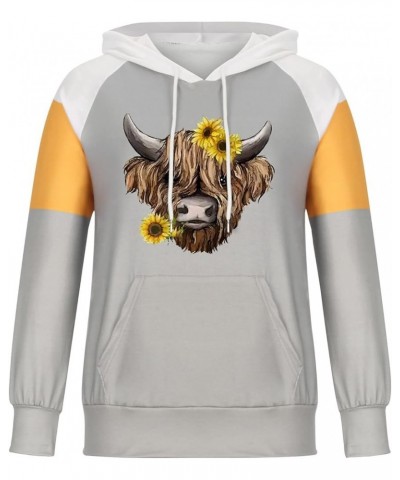 Women's Casual Color Block Hoodies Bull's Head Sunflower Graphic Drawstring Long Sleeve Hooded Pullover Kangaroo Pocket Blue ...