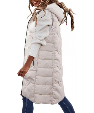 Vest for Women Winter Long Down Coat Quilted Sleeveless Puffer Jacket Zip Up Hooded Outerwear Slim Fit Gilet with Hood A01_wh...