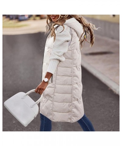 Vest for Women Winter Long Down Coat Quilted Sleeveless Puffer Jacket Zip Up Hooded Outerwear Slim Fit Gilet with Hood A01_wh...