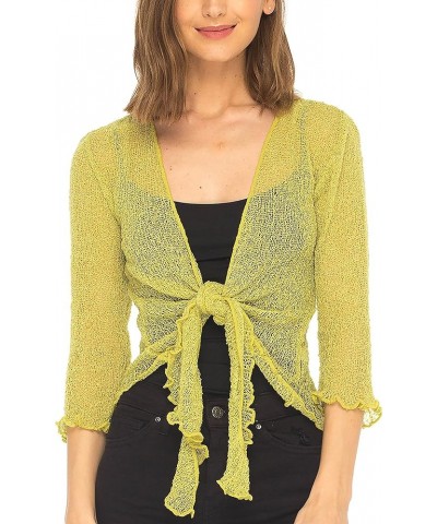 Womens Sheer Shrug Dressy Cardigan, Lightweight Mesh Tie 3/4 Sleeve Summer Sweater Lime $15.89 Sweaters