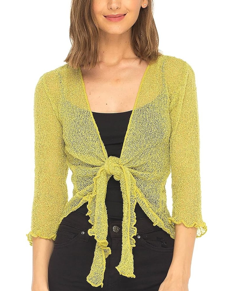 Womens Sheer Shrug Dressy Cardigan, Lightweight Mesh Tie 3/4 Sleeve Summer Sweater Lime $15.89 Sweaters