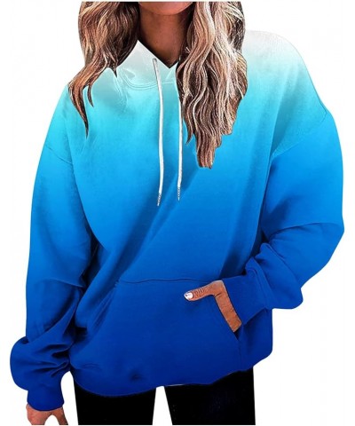 Oversized Hoodies for Women Casual Gradient Pullover Sweatshirts with Pocket Long Sleeve Trendy Y2K Hooded Tops 1 Blue $6.26 ...