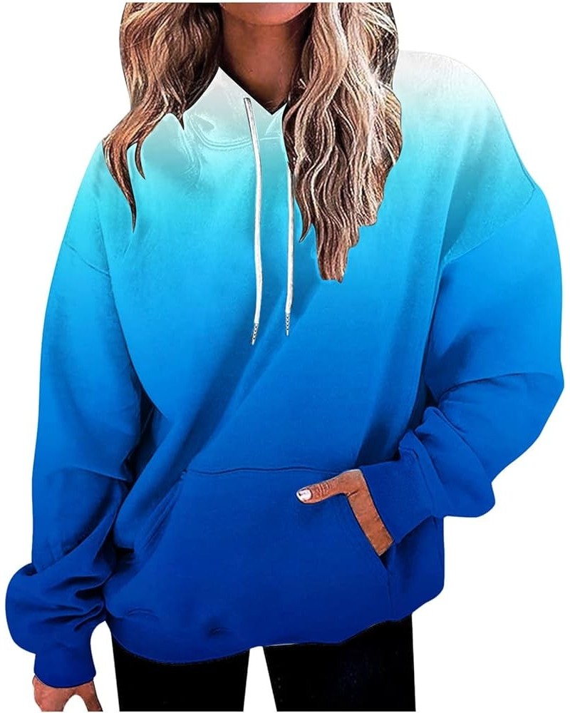 Oversized Hoodies for Women Casual Gradient Pullover Sweatshirts with Pocket Long Sleeve Trendy Y2K Hooded Tops 1 Blue $6.26 ...