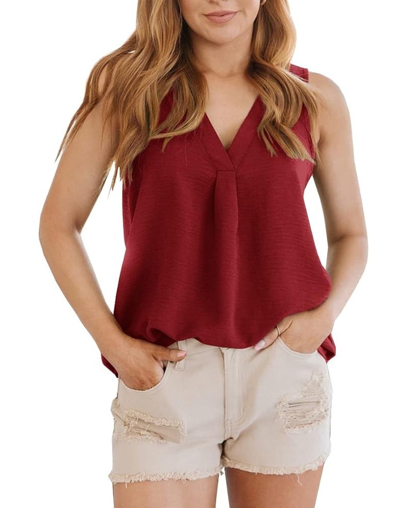 Tank Top for Women V Neck Sleeveless Casual Summer T-Shirts Blouses Tops Solid Wine Red $7.27 Tanks