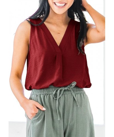 Tank Top for Women V Neck Sleeveless Casual Summer T-Shirts Blouses Tops Solid Wine Red $7.27 Tanks