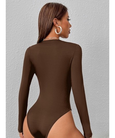 Women's Jumpsuit Solid Slim Fit Bodysuit Jumpsuit Decorall (Color : Burgundy, Size : Small) Medium Mocha Brown $14.21 Bodysuits