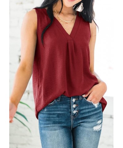 Tank Top for Women V Neck Sleeveless Casual Summer T-Shirts Blouses Tops Solid Wine Red $7.27 Tanks