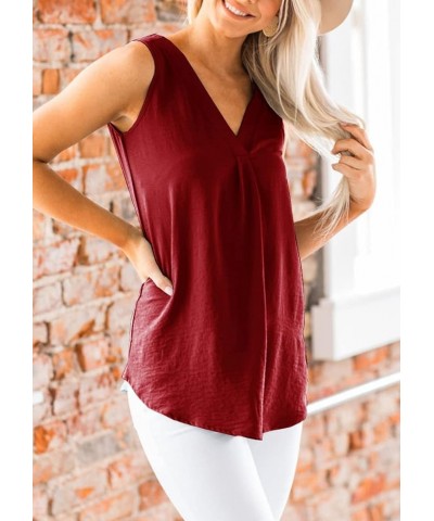 Tank Top for Women V Neck Sleeveless Casual Summer T-Shirts Blouses Tops Solid Wine Red $7.27 Tanks