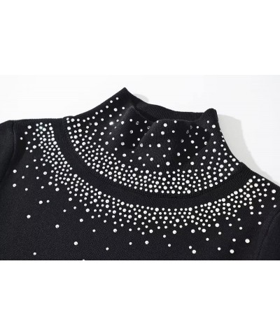 Women Long Sleeve One-pieces Knitted Stretchable Slim Rhinestone Stand Collar Bodysuit Rave Festival Clothing Black $20.34 Bo...