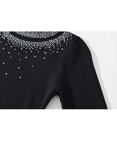 Women Long Sleeve One-pieces Knitted Stretchable Slim Rhinestone Stand Collar Bodysuit Rave Festival Clothing Black $20.34 Bo...