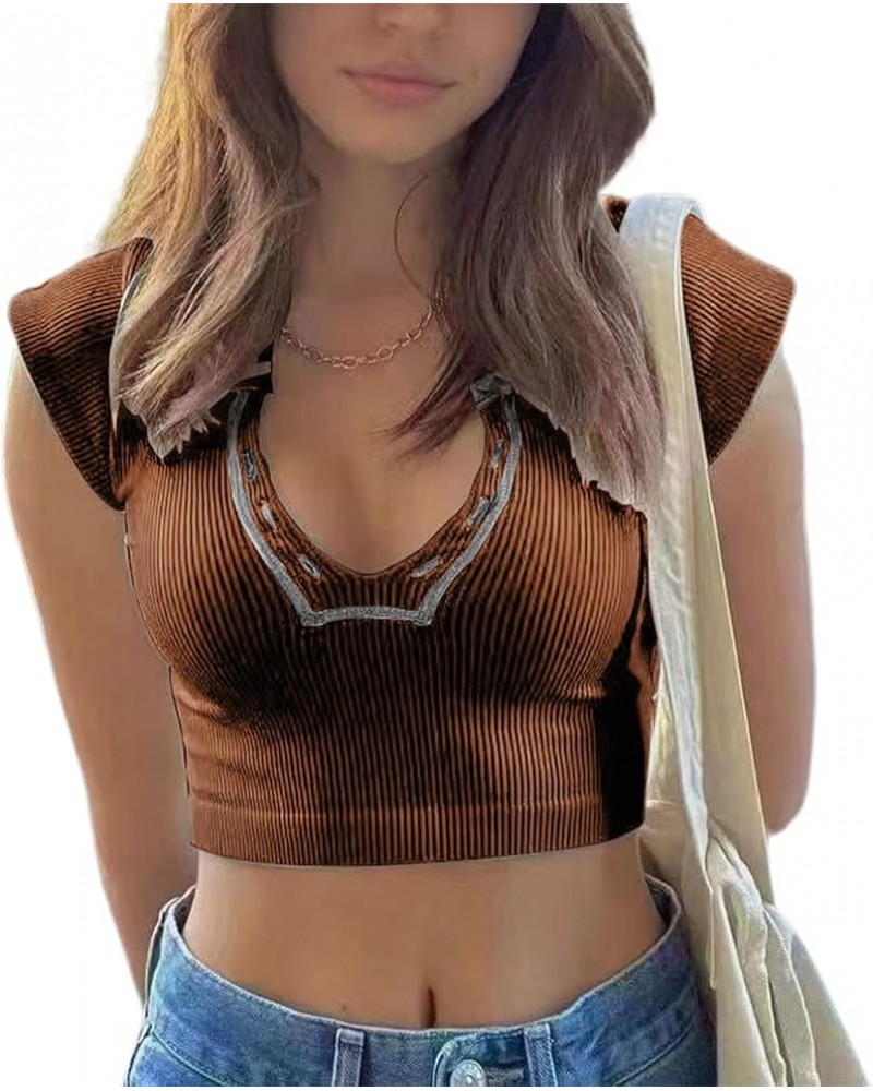 Women's Tank Tops Sleeveless Round Neck Hollow Out Tight Crop Tops T-Shirt Gothic E-Girls Summer Sexy Y2K Streetwear A-brown ...