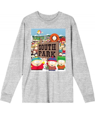 South Park Town Crew Neck Long Sleeve Athletic Heather Adult Tee Gray $12.15 T-Shirts