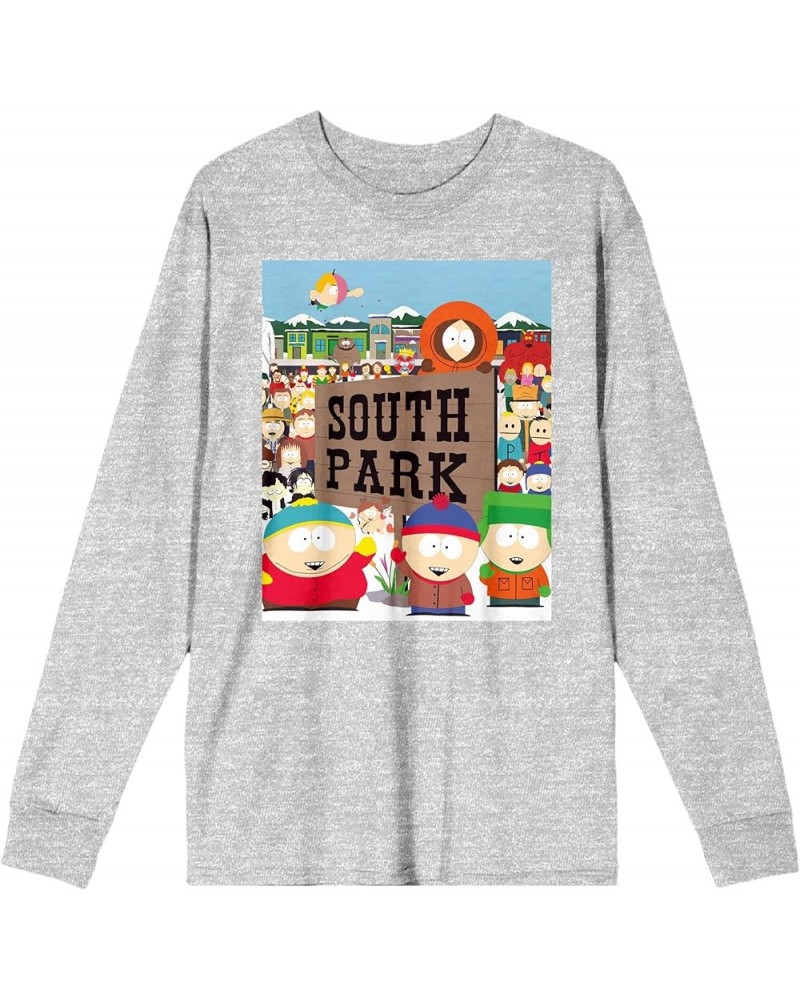 South Park Town Crew Neck Long Sleeve Athletic Heather Adult Tee Gray $12.15 T-Shirts