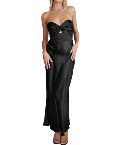 Women Cutout Bodycon Tube Long Dress Sexy Strapless Twist Knot Slim Fit Maxi Dresses Bandeau Tube Split Party Dress Black-2 $...