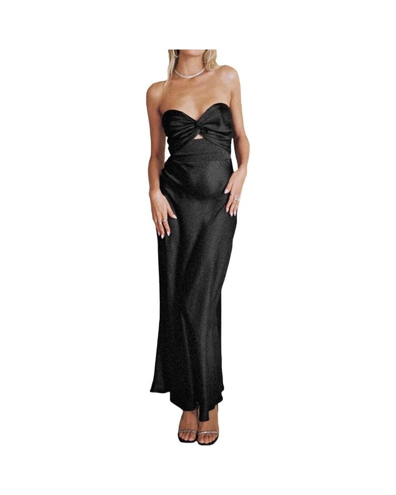 Women Cutout Bodycon Tube Long Dress Sexy Strapless Twist Knot Slim Fit Maxi Dresses Bandeau Tube Split Party Dress Black-2 $...