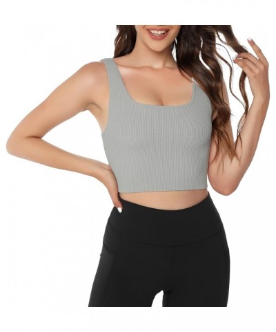 Women's Tank Tops Thick Sculpt Ribbed Knit Square Neck Stretchy Sleeveless Cropped Tank Top Camis for Women Plus Size Frost G...