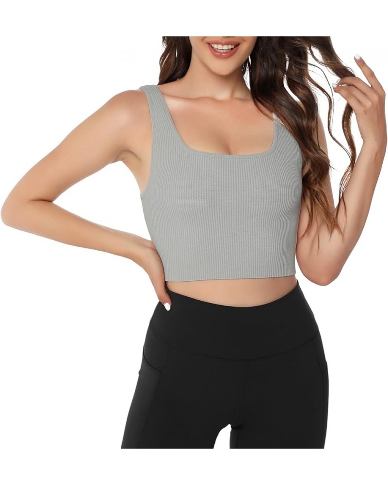 Women's Tank Tops Thick Sculpt Ribbed Knit Square Neck Stretchy Sleeveless Cropped Tank Top Camis for Women Plus Size Frost G...