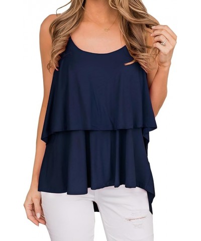 Summer Tank Tops for Women 2024 Loose Fit Cute Flowy Ruffle Casual Racerback Sleeveless Layered Cami Shirts Navy Blue $10.92 ...