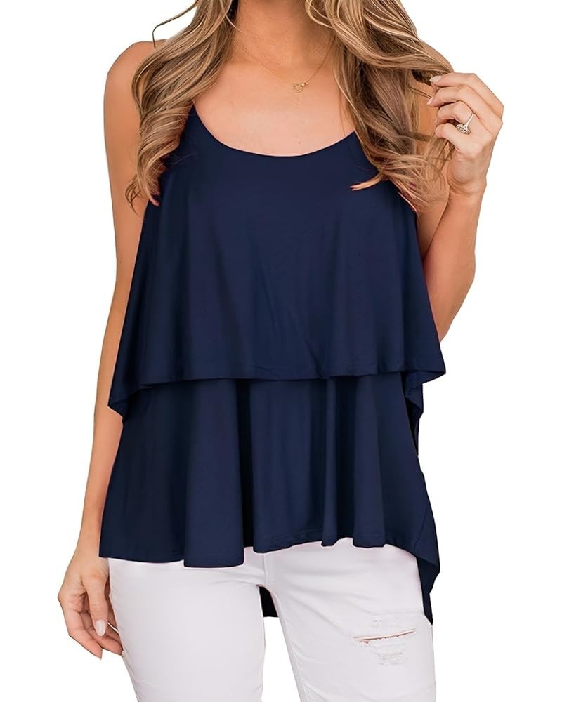 Summer Tank Tops for Women 2024 Loose Fit Cute Flowy Ruffle Casual Racerback Sleeveless Layered Cami Shirts Navy Blue $10.92 ...