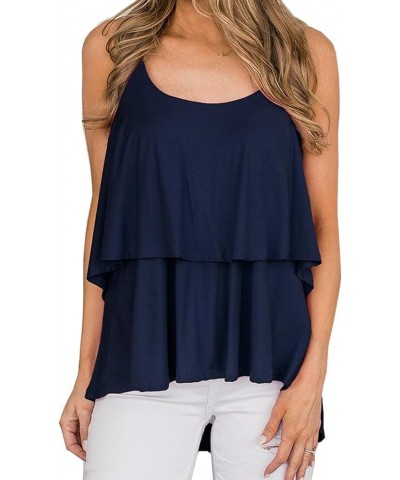 Summer Tank Tops for Women 2024 Loose Fit Cute Flowy Ruffle Casual Racerback Sleeveless Layered Cami Shirts Navy Blue $10.92 ...