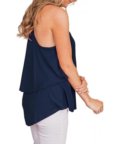 Summer Tank Tops for Women 2024 Loose Fit Cute Flowy Ruffle Casual Racerback Sleeveless Layered Cami Shirts Navy Blue $10.92 ...