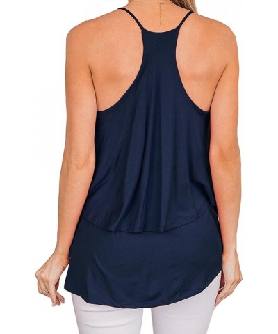 Summer Tank Tops for Women 2024 Loose Fit Cute Flowy Ruffle Casual Racerback Sleeveless Layered Cami Shirts Navy Blue $10.92 ...