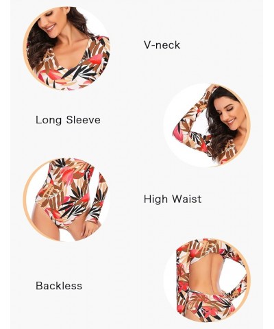 Women's Floral Print Backless Long Sleeve Bathing Suit One Piece Swimsuit G1 $18.45 Swimsuits