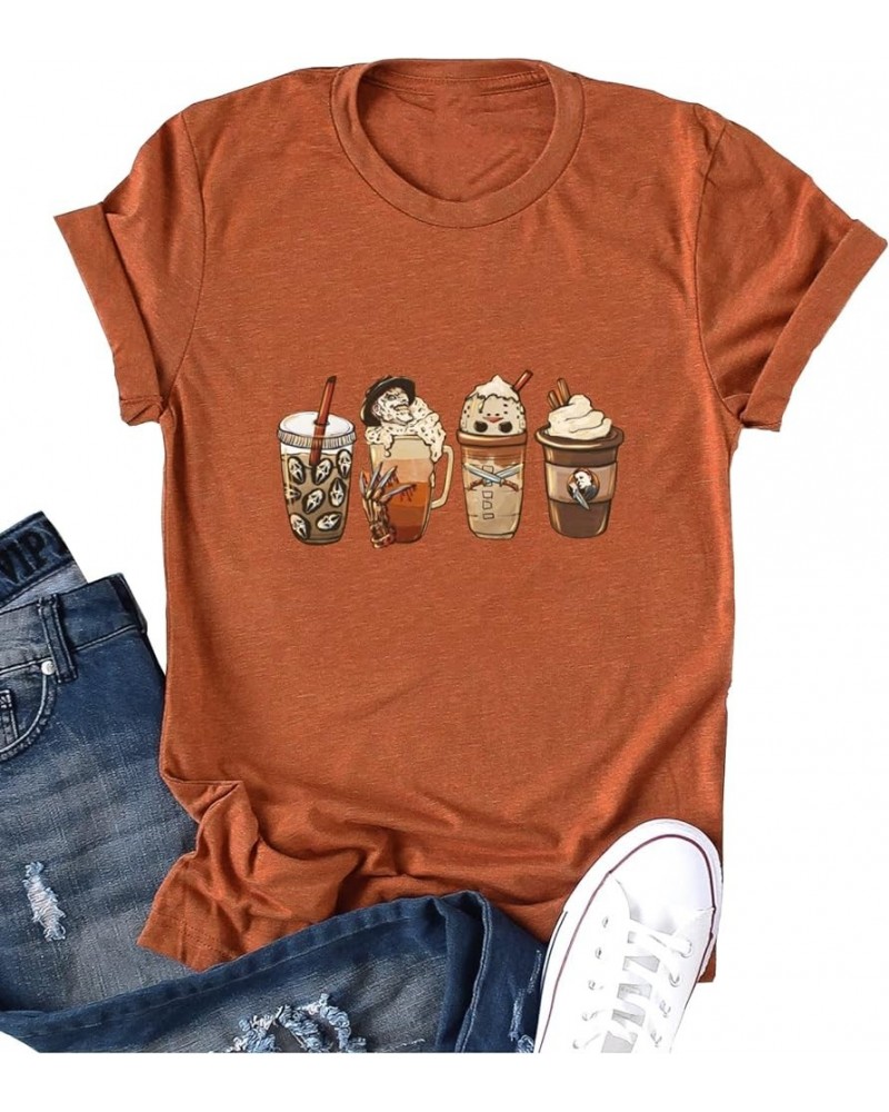 Pumpkin Spice Coffee Latte T Shirt Womens Fall Thanksgiving Graphic Tees Holiday Shirts Orange-2 $7.64 T-Shirts