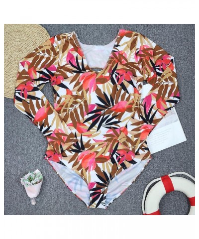 Women's Floral Print Backless Long Sleeve Bathing Suit One Piece Swimsuit G1 $18.45 Swimsuits