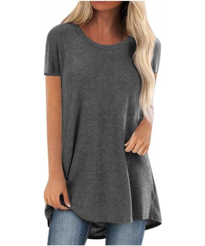 Womens Long Tunics or Tops to Wear with Leggings Short/Long Sleeve Blouses Shirts O Neck Grey $13.20 Tops