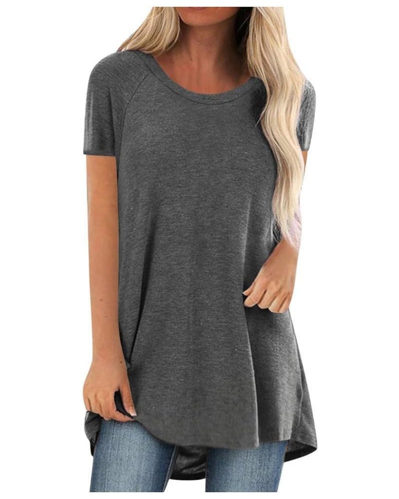 Womens Long Tunics or Tops to Wear with Leggings Short/Long Sleeve Blouses Shirts O Neck Grey $13.20 Tops