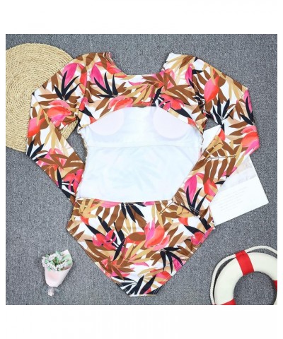 Women's Floral Print Backless Long Sleeve Bathing Suit One Piece Swimsuit G1 $18.45 Swimsuits