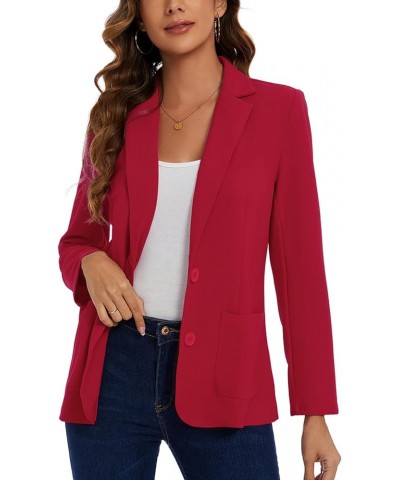 Womens Casual Long Sleeve Blazer Button Front Notch Lapel Work Office Business Blazers Jackets with Pockets Red $17.22 Blazers