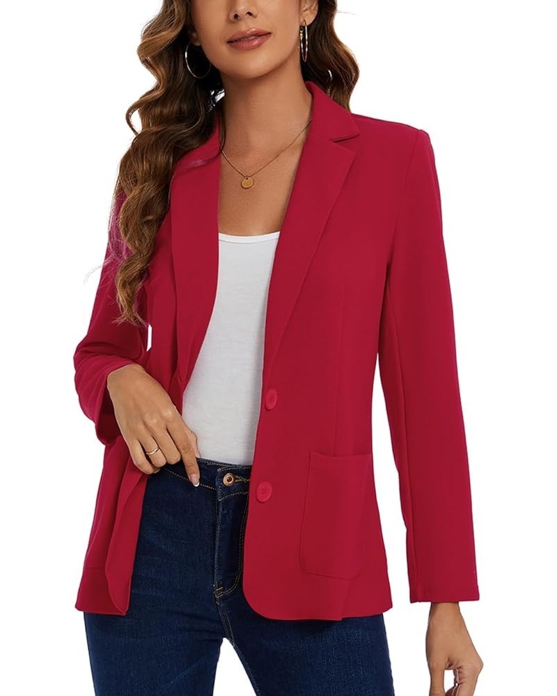 Womens Casual Long Sleeve Blazer Button Front Notch Lapel Work Office Business Blazers Jackets with Pockets Red $17.22 Blazers