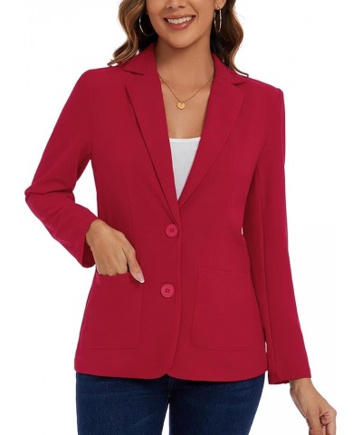 Womens Casual Long Sleeve Blazer Button Front Notch Lapel Work Office Business Blazers Jackets with Pockets Red $17.22 Blazers