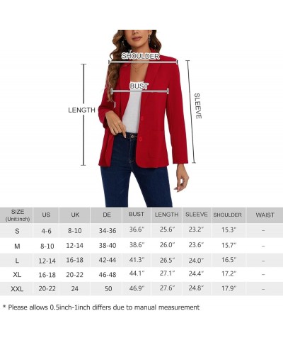 Womens Casual Long Sleeve Blazer Button Front Notch Lapel Work Office Business Blazers Jackets with Pockets Red $17.22 Blazers