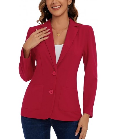 Womens Casual Long Sleeve Blazer Button Front Notch Lapel Work Office Business Blazers Jackets with Pockets Red $17.22 Blazers